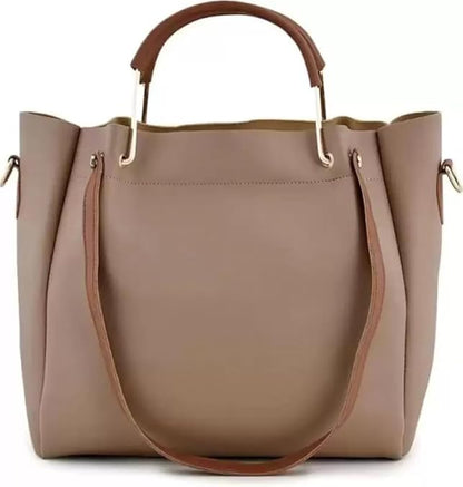 Fortify Style Women's Combo Handbag Set Of 3 (Purse, Shoulder Bag, Clutch) (Tan) (DualTan_Tan_bzr)