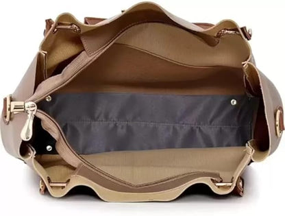 Fortify Style Women's Combo Handbag Set Of 3 (Purse, Shoulder Bag, Clutch) (Tan) (DualTan_Tan_bzr)