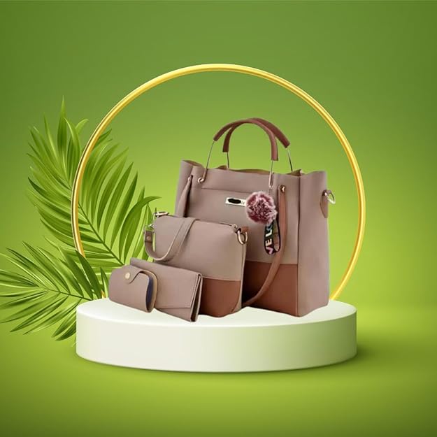 Fortify Style Women's Combo Handbag Set Of 3 (Purse, Shoulder Bag, Clutch) (Tan) (DualTan_Tan_bzr)