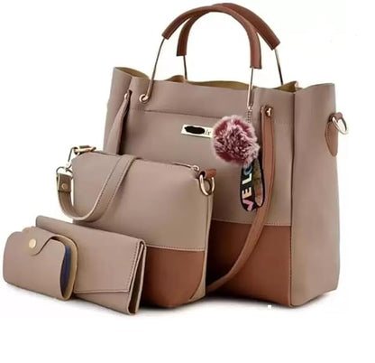 Fortify Style Women's Combo Handbag Set Of 3 (Purse, Shoulder Bag, Clutch) (Tan) (DualTan_Tan_bzr)
